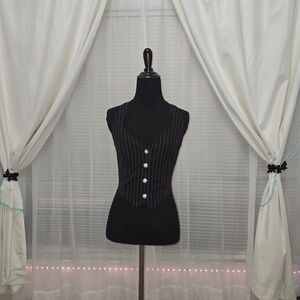 Fredericks Of Hollywood Women's Black Pinstripe Vest with Buttons and Open Back